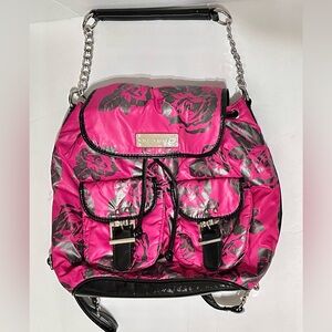 Betsey Johnson Backpack Cargo Shoulder Bag Fiesta Rose Pink Removable Straps